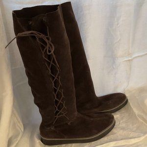 Mosquitos Chocolate Brown Suede & Leather Lace up Sides Knee High Moccasin Boot